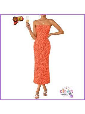 Floral Strapless Bodycon Midi Dress Sleeveless Summer Wedding Guest